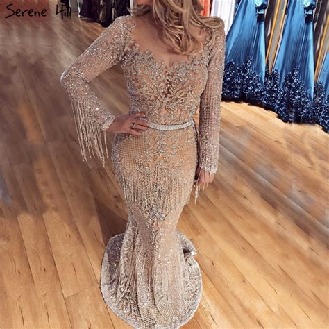 Dubai Luxury Long Sleeve Sparkle Evening Dresses 2019 Sequined Beading