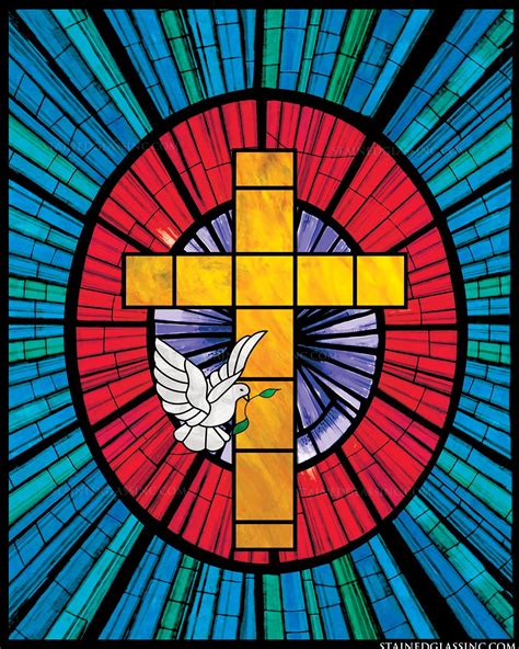Stained Glass Cross With Dove Of Peace