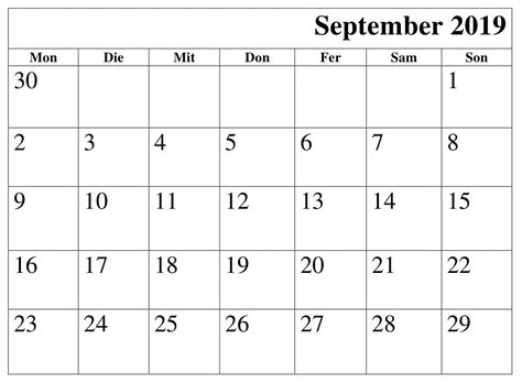 September Kalender 2019 Word Pdf Word Calendar Word Search Puzzle