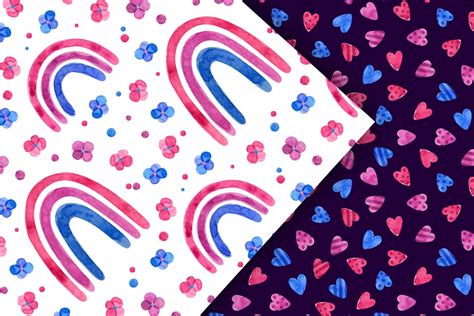 Bisexual Pride Watercolor Clipart And Seamless Patterns Bi Clip Art Lgbtq Pride Month Gender