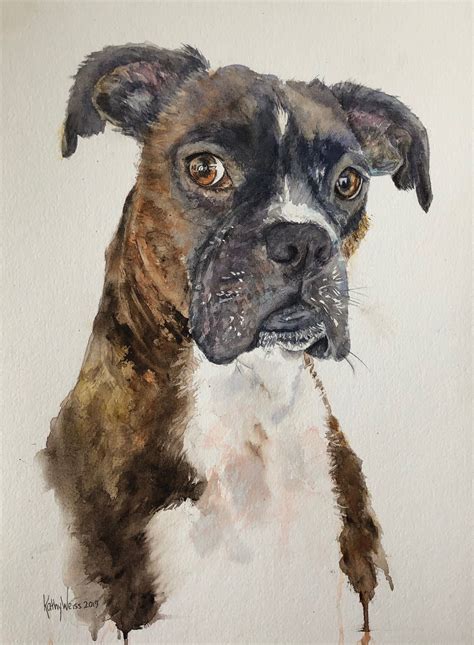 Rose Brindle Boxer Painted By Watercolor Artist Kathy Weiss Boxer