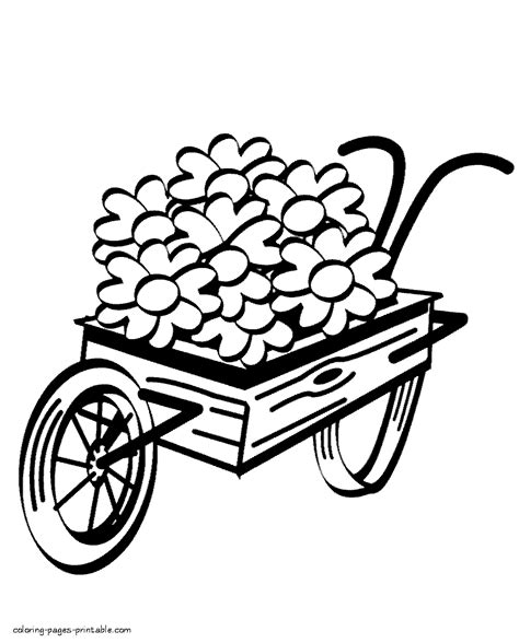 Wheelbarrow And Spring Flowers Coloring Pages Printablecom