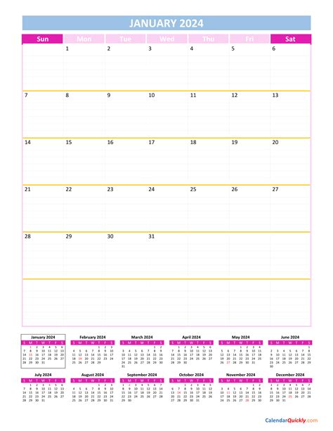 2024 Calendar Printable Cute Free 2024 Yearly Calendar Templates