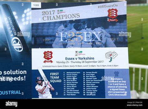 The Scorecard With 2017 Champions Logo During Essex Ccc Vs Yorkshire