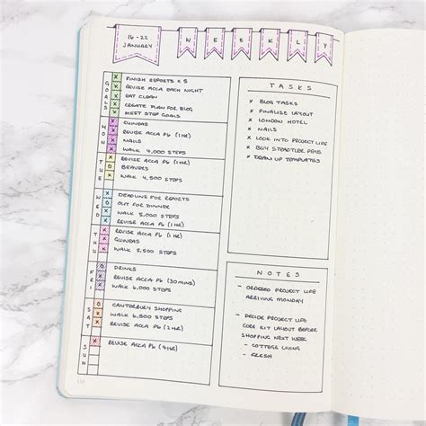 Starting with the 'cover' it goes through creating a month, week and day which the user sets up goals at each phase (monthly, weekly, daily goals). Simple Weekly Layout & Template - Kate Louise