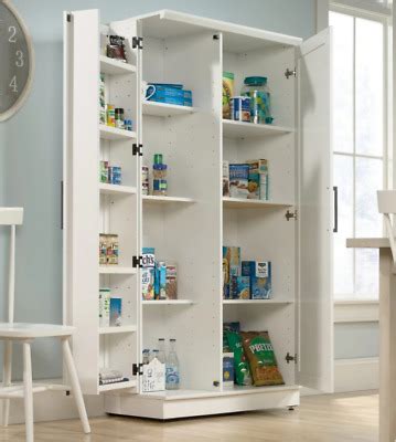 Placing a pantry cabinet in an adjacent space just outside the kitchen creates more space for cooking. White Kitchen Storage Cabinet Tall Food Pantry Wood Shelf ...