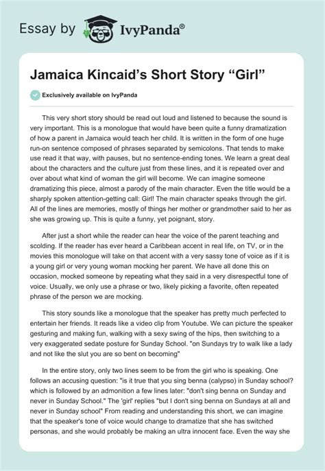 jamaica kincaid s short story girl 1056 words essay example