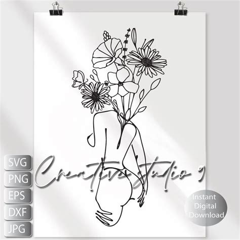 Svg Floral Head Nude Feminist Woman Art Svg Png Eps Dxf Etsy Uk