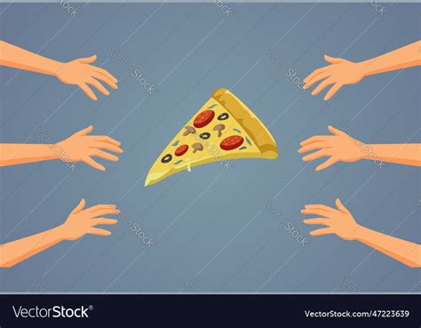 Hungry People Craving For The Last Pizza Slice Vector Image