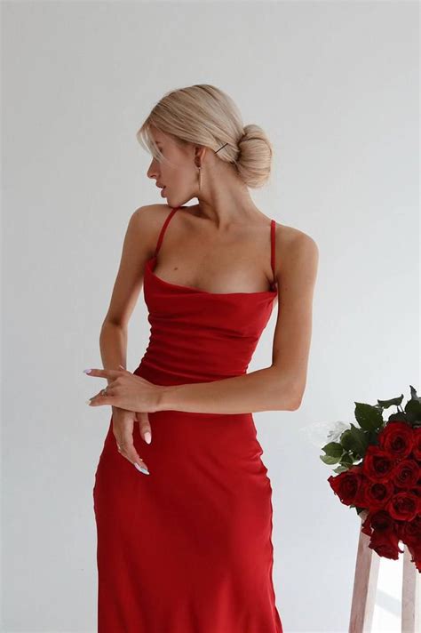 Red Silk Slip Dress Cowl Neck Silk Midi Dress Bare Shoulders Etsy Pretty Prom Dresses Fancy