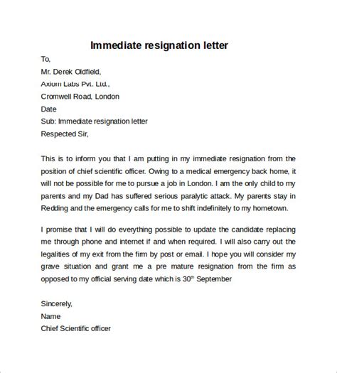 7 Resignation Letters Short Notice Sample Templates