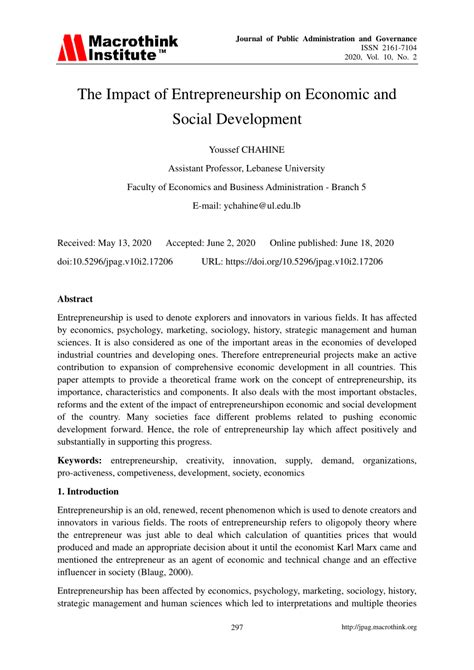 Pdf The Impact Of Entrepreneurship On Economic And Social Development