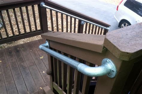 Jan 12, 2010 · attach the bottom post pipe to the bottom flange and secure it. Handrail for Outdoor Stairs