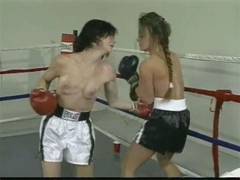 Sexy Fighting Women Bare Breasted Barefoot Kick Ass Boxing In Nylon Trunks