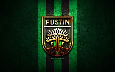 Download Wallpapers Austin Fc Golden Logo Usl Green Metal Background