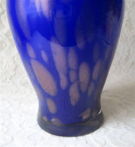 Vintage Cobalt Blue Hand Blown Art Glass Fluted Vase With Gold Etsy
