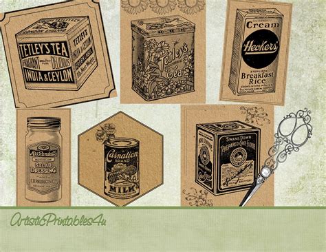 12 Vintage Kitchen Labels 3 Sizes Digital Printable Country Etsy