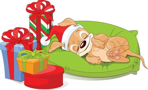 Find this pin and more on xmas dog by joden. Cute little puppy with Santa's Hat is sleeping near ...