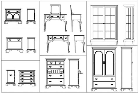 Cad Drawing Of Wooden Cupboard And Dressing Table Blocks Cadbull