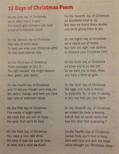 12 Days Of Christmas Christmas Poems 12 Days Of Xmas 12 Days Of