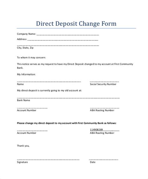 Direct Deposit Template Form