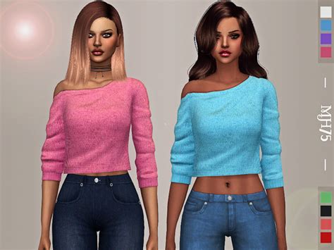 Off Shoulder Sweater By Margeh 75 At Tsr Sims 4 Updates