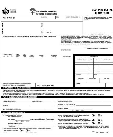 Standard Health Insurance Claim Form Free Download Ad