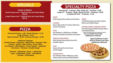Menu — Marcoss Pizza And Subs Arcade