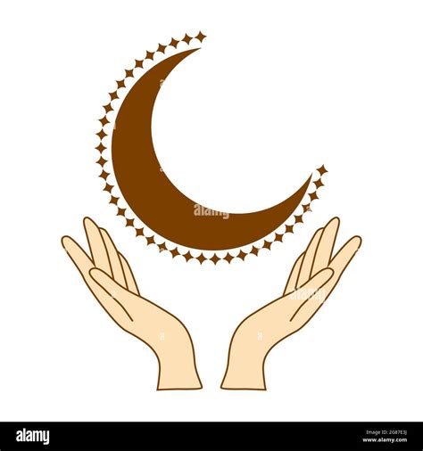 Hands Are Holding A Crescent Moon Boho Style Illustration Trendy