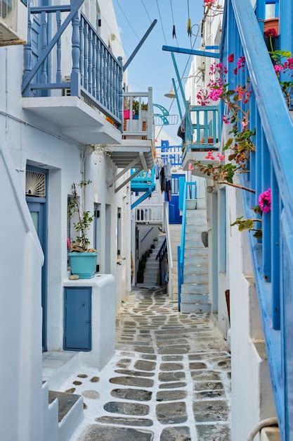 Premium Photo Greek Mykonos Street On Mykonos Island Greece