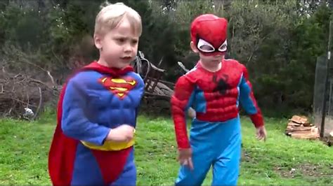 Little Superheroes Spiderman And Superman Outdoor