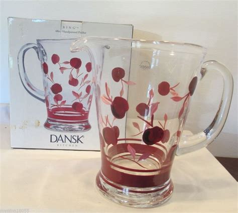 New Dansk Oz Hand Painted Bing Cherry Glass Pitcher Bing Cherries
