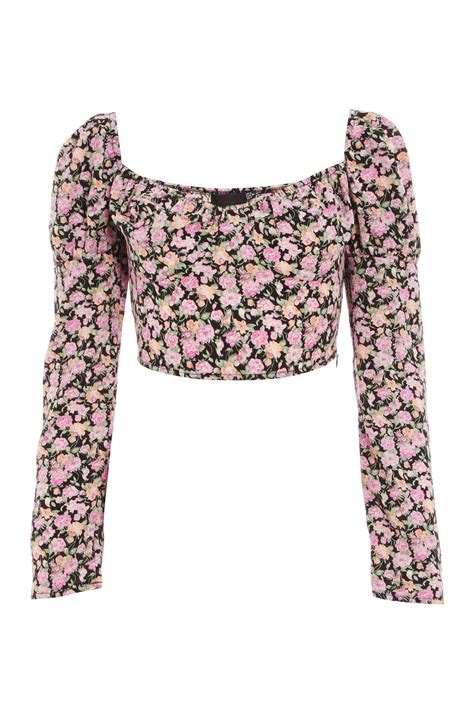 Black And Pink Floral Crop Top Quiz Clothing
