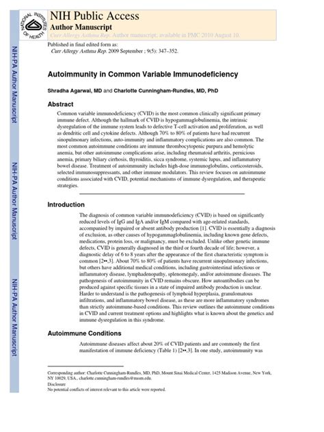 Autoimmunity In Common Variable Immunodeficiency Pdf Autoimmunity
