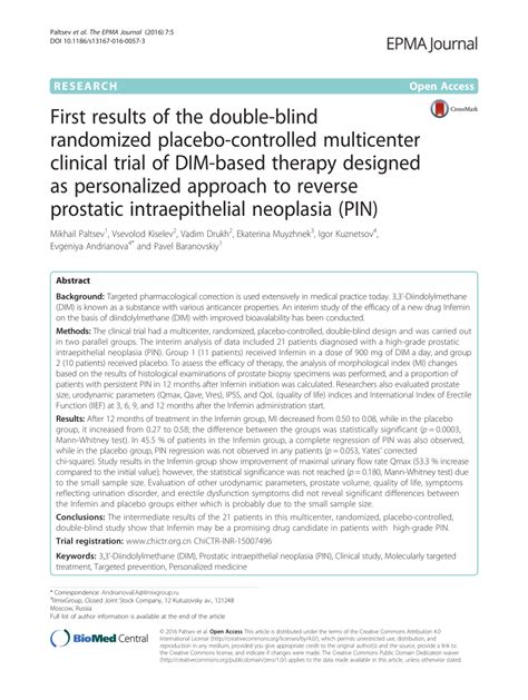 Pdf First Results Of The Double Blind Randomized Placebo Controlled Multicenter Clinical Trial
