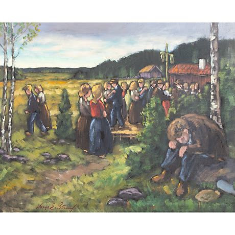 Helge Strand Midsummer Dance Oil On Canvas Signed Art Paintings