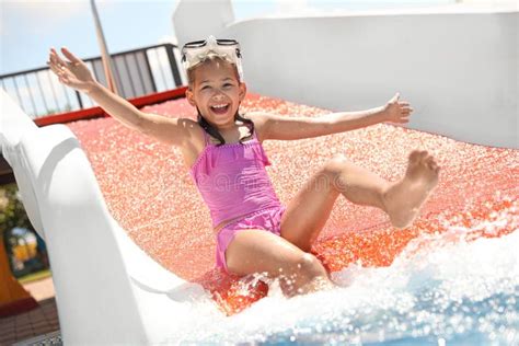 Girl On Slide At Water Park Summer Vacation Stock Image Image Of