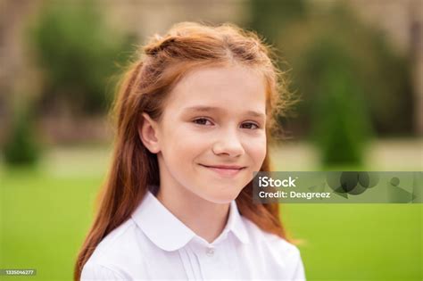 Photo Of Positive Cheerful Adorable Cute Ginger Schoolgirl Look Camera