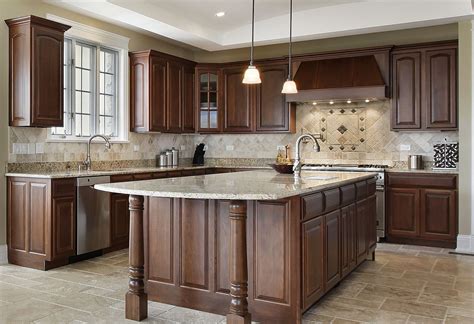 Check spelling or type a new query. Traditional stained wood kitchen with large island. www ...