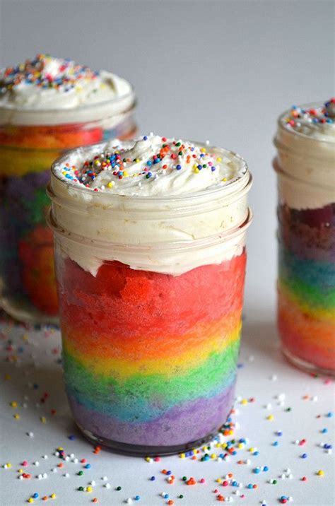 Diy Rainbow Cake In A Jar Rainbow Desserts Mason Jar Desserts