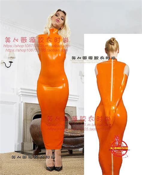 Sexy Women Tight Latex Long Dress Ankle Length Arm Binder Bondage With Zipper