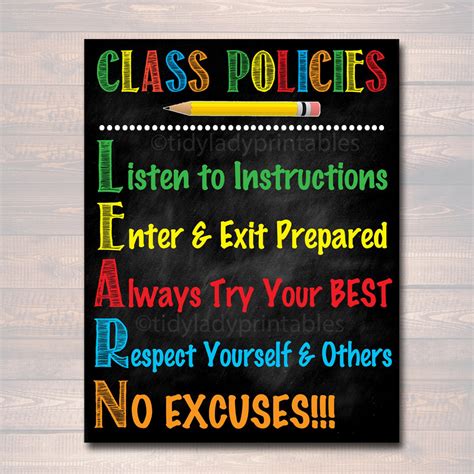 Classroom Decor Classroom Policies Poster Classroom Rules Etsy
