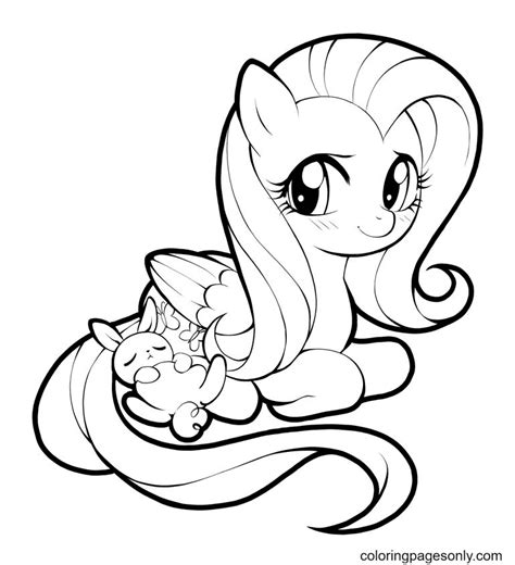 Fluttershy Beside The Rabbit Coloring Pages My Little Pony Coloring