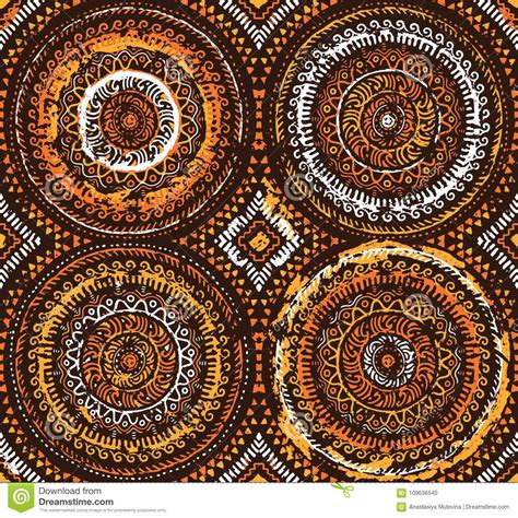 Orange Decorative Seamless Pattern In African Style Ethnic Art Hand