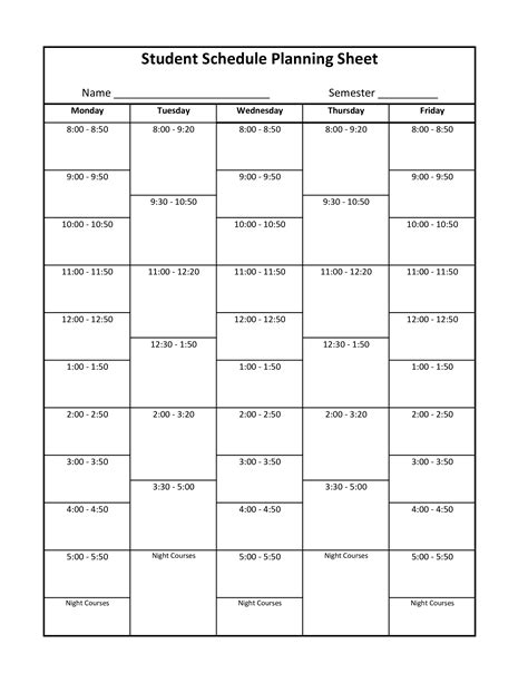 College Class Schedule Planning Sheet How To Create A College Class