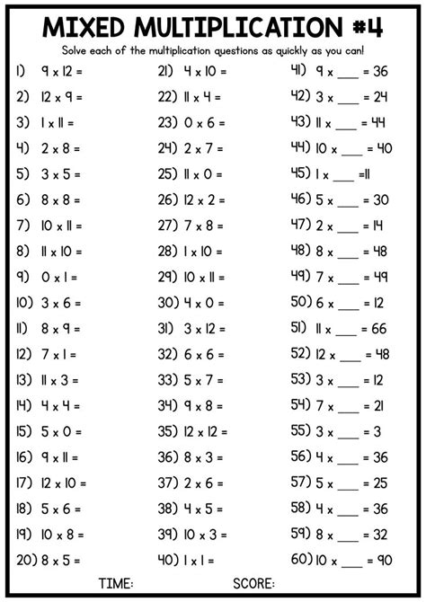 Mixed Multiplication Worksheets 0 5