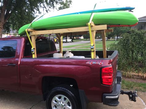 Position the kayak in your truck bed. Another view of my homemade Kayak Rack | Kayak rack, Kayak fishing gear