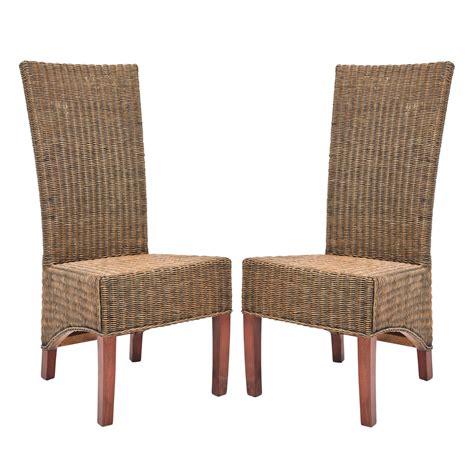 Safavieh Charlotte Wicker High Back Dining Side Chairs Dark Honey