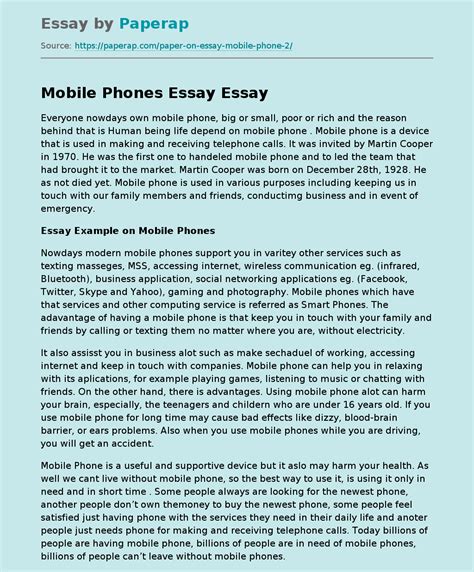 Mobile Phones Essay Free Essay Example