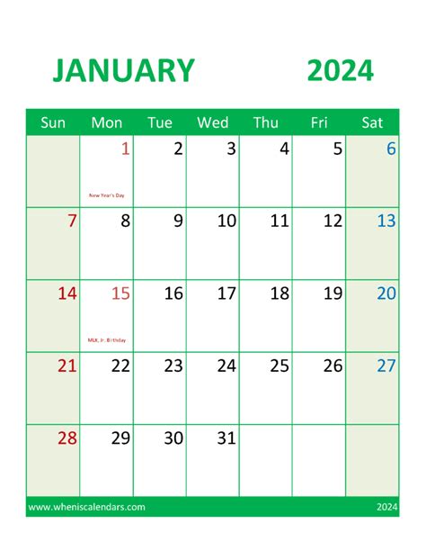 January 2024 Calendar Printable Cute Monthly Calendar